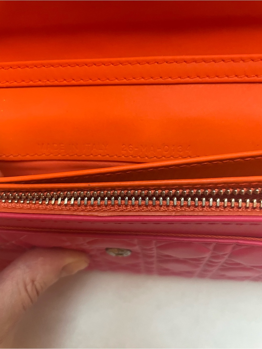 Christian Dior 2014 Pink & Orange Lambskin Cannage Rendezvous WOC Crossbody - Picture 11 of 16